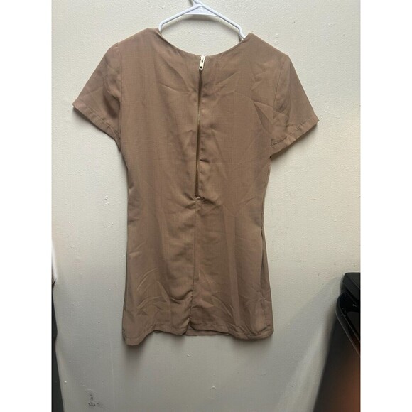 Lulus Shift and Shout Nude Color Shift Dress, Small Lined short sleeve zip back - Picture 3 of 8